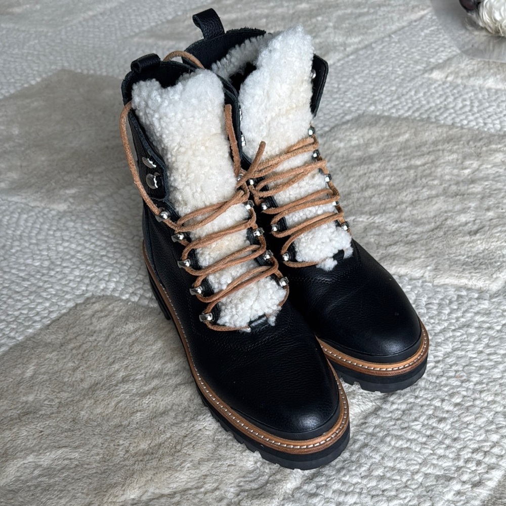Women's Black and Tan Shearling Boots